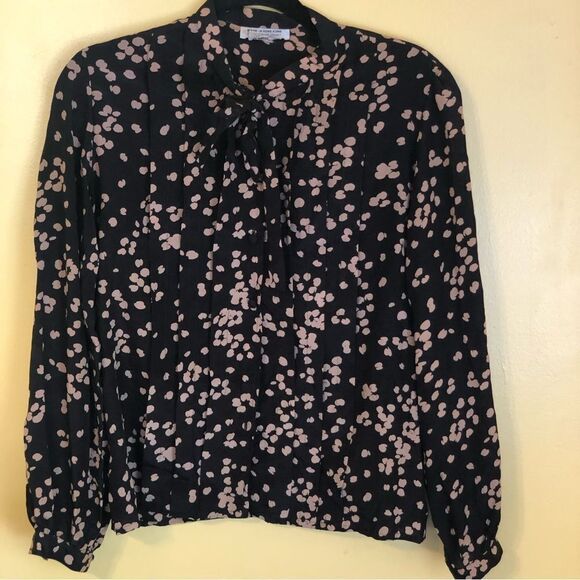 Womens Vintage Silk Floral Print Collared Long Sleeve Front Blouse Black Size 12 - Picture 1 of 4